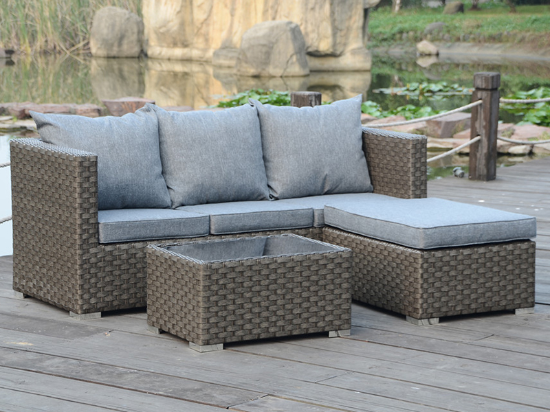 Conjunto de sofá de vime de 3pcs simples, moldura de alumínio de lazer de lazer ao ar livre YQR-428