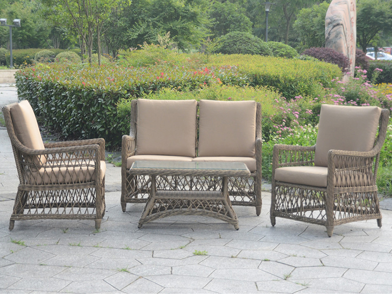 Bom conjunto de sofá de tecelagem de rattan redondo, sofá ao ar livre de estilo europeu, sofá de lazer de estrutura de alumínio YQR-527B-2