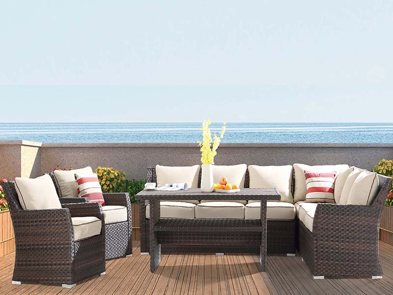 Móveis de Rattan KD, Conjunto de sofá-seccional, móveis de vime ao ar livre, mobília relaxante do jardim YQR-701