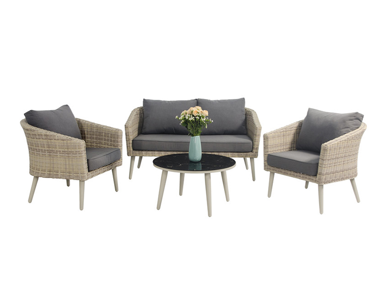 Conjunto de sofá de meia redonda, design KD, conjunto de sofá de vime com estrutura de alumínio