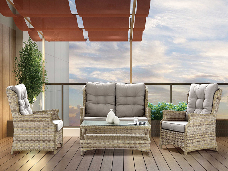 4pcs Rattan Garden Sofá definido pela meia redonda e vime redondo tecelagem YQR-724